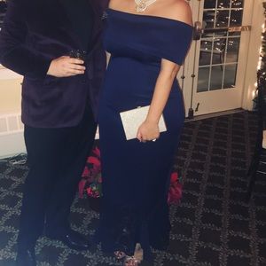 Navy blue peplum off the shoulder gown/dress